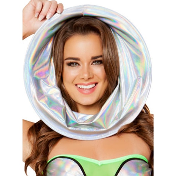 Metallic Silver Space Hood Hat Wired Head Piece - Picture 3 of 3